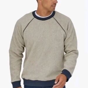 Patagonia Mens Reversible Shearling Crew Sweatshirt L Oatmeal Beige